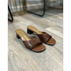 Naturalizer Women’s Nesta Woven Leather Slide Sandals Sz 37 / 7 Brown Block Heel